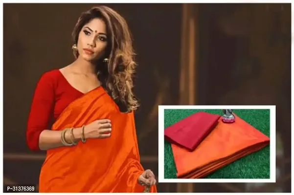 Stylish Orange Chanderi Cotton Saree With Blouse Piece For Women