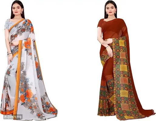 Stylish Georgette Multicoloured Printed Saree with Blouse piece For Women Pack Of 2