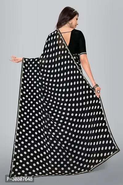 Stylish Black Chiffon Saree With Blouse Piece For Women-thumb2