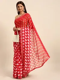 Stylish Red Chiffon Saree With Blouse Piece For Women-thumb1