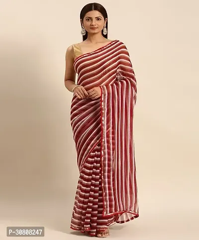 Stylish Maroon Chiffon Saree With Blouse Piece For Women