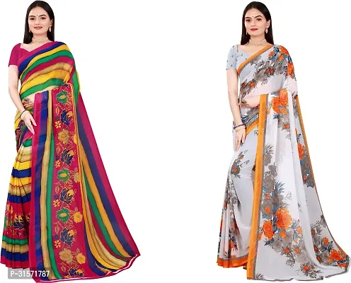 Stylish Georgette Multicoloured Printed Saree with Blouse piece For Women Pack Of 2-thumb0