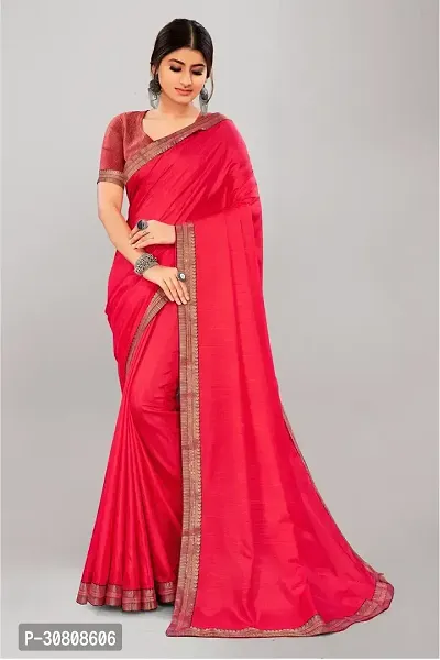 Stylish Pink Silk Blend Saree With Blouse Piece For Women