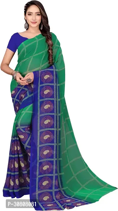 Stylish Green Georgette Saree With Blouse Piece For Women