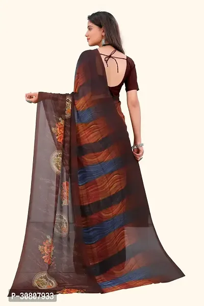 Stylish Brown Georgette Saree With Blouse Piece For Women-thumb2