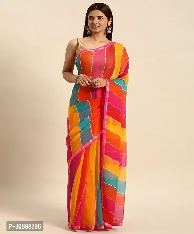 Stylish Multicoloured Chiffon Saree With Blouse Piece For Women