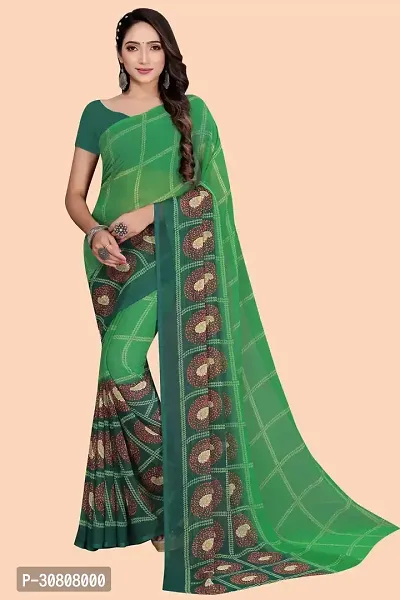 Stylish Green Chiffon Saree With Blouse Piece For Women