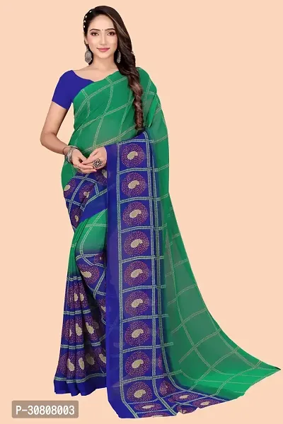 Stylish Green Chiffon Saree With Blouse Piece For Women