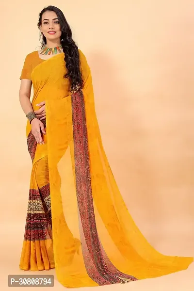 Stylish Yellow Georgette Saree Without Blouse Piece For Women