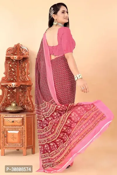 Stylish Pink Georgette Saree With Blouse Piece For Women-thumb2