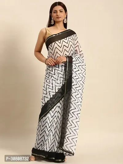 Stylish White Chiffon Saree With Blouse Piece For Women