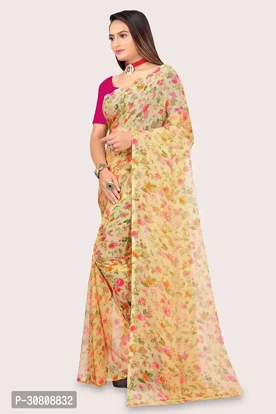 Stylish Yellow Georgette Saree Without Blouse Piece For Women-thumb3