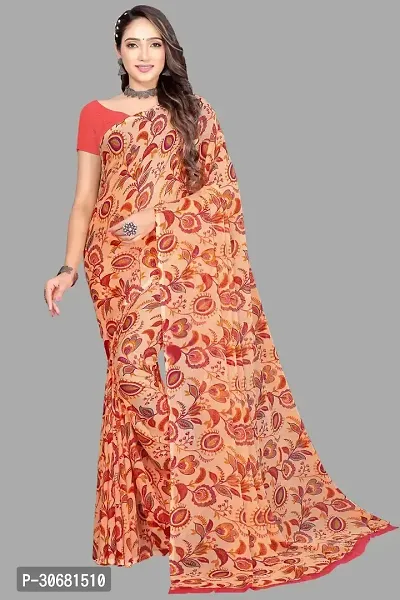 Stylish Peach Chiffon Saree With Blouse Piece For Women-thumb0