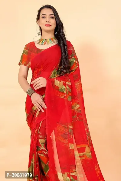 Stylish Red Georgette Saree Without Blouse Piece For Women-thumb4