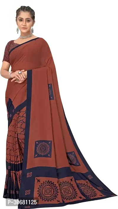 Stylish Brown Georgette Saree With Blouse Piece For Women-thumb0