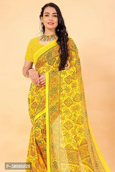 Stylish Yellow Georgette Saree Without Blouse Piece For Women