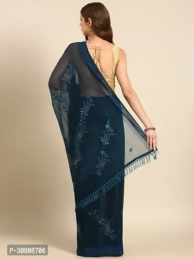 Stylish Teal Chiffon Saree With Blouse Piece For Women-thumb2