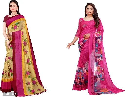 Stylish Georgette Multicoloured Printed Saree with Blouse piece For Women Pack Of 2-thumb0