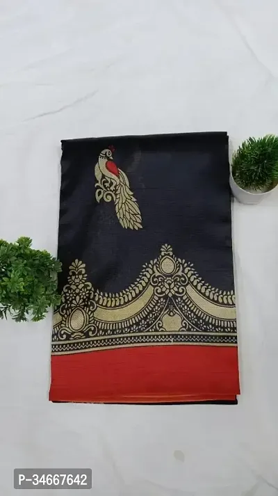 Stylish Black Art Silk Printed Saree with Blouse Piece For Women