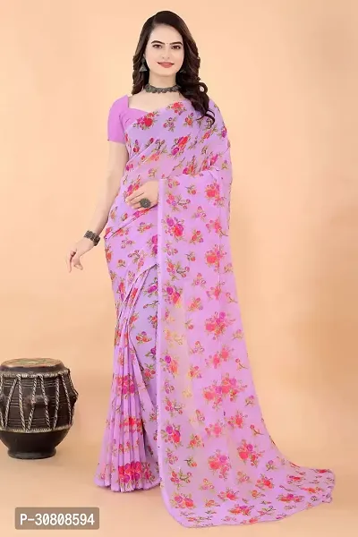 Stylish Pink Georgette Saree With Blouse Piece For Women