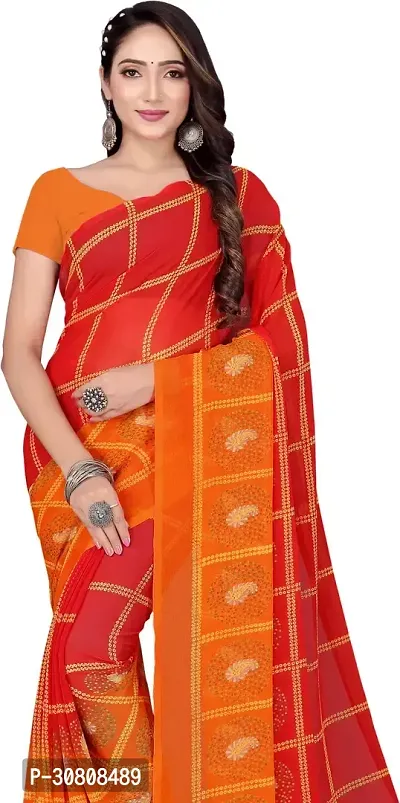 Stylish Orange Georgette Saree With Blouse Piece For Women-thumb3