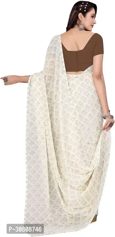 Stylish White Georgette Saree With Blouse Piece For Women-thumb2