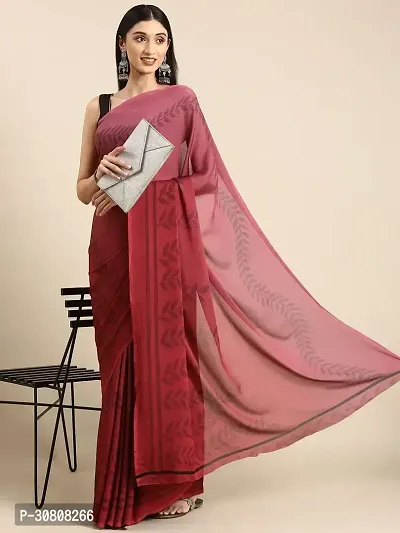 Stylish Maroon Georgette Saree With Blouse Piece For Women-thumb0