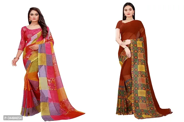 Stylish Georgette Printed Saree with Blouse piece For Women Pack Of 2