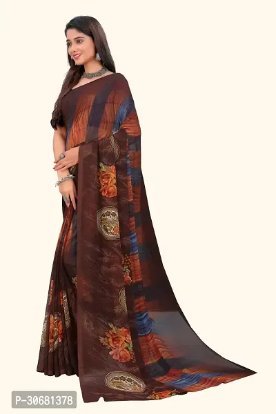 Stylish Brown Georgette Saree With Blouse Piece For Women-thumb3