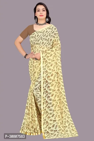 Stylish Beige Chiffon Saree With Blouse Piece For Women