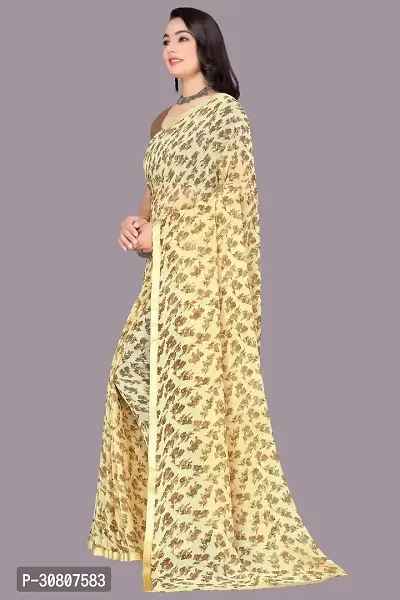 Stylish Beige Chiffon Saree With Blouse Piece For Women-thumb3