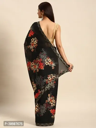 Stylish Black Chiffon Saree With Blouse Piece For Women-thumb2