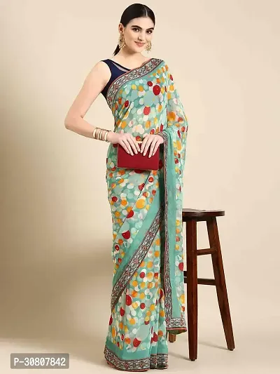 Stylish Blue Georgette Saree With Blouse Piece For Women