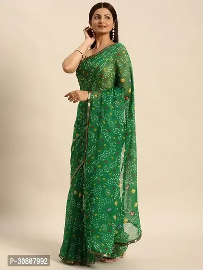 Stylish Green Chiffon Saree With Blouse Piece For Women-thumb4