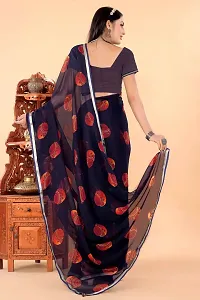 Stylish Navy Blue Georgette Saree With Blouse Piece For Women-thumb2