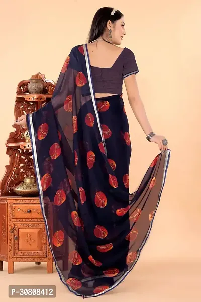 Stylish Navy Blue Georgette Saree With Blouse Piece For Women-thumb3