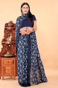 Stylish Navy Blue Georgette Saree Without Blouse Piece For Women-thumb1