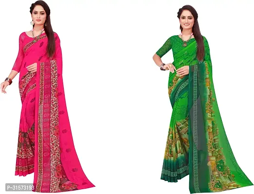 Stylish Georgette Multicoloured Printed Saree with Blouse piece For Women Pack Of 2-thumb0