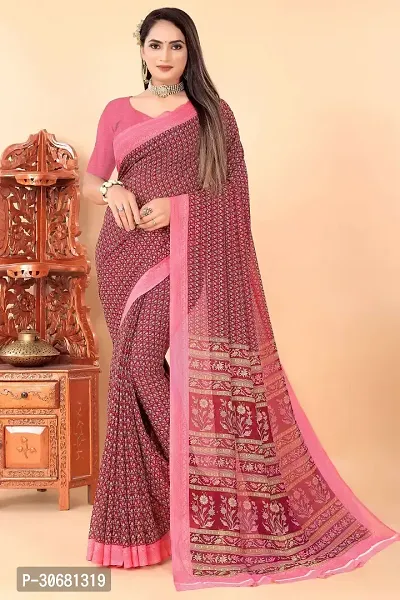 Stylish Pink Georgette Saree With Blouse Piece For Women-thumb0