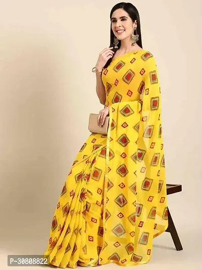 Stylish Yellow Georgette Saree With Blouse Piece For Women-thumb0