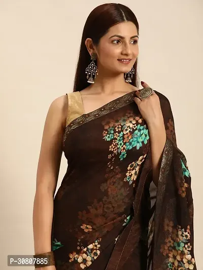 Stylish Brown Chiffon Saree With Blouse Piece For Women-thumb5