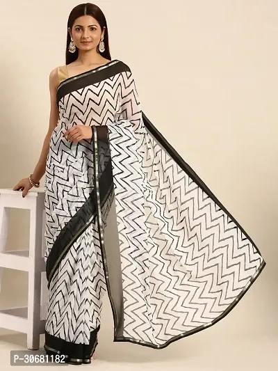 Stylish White Chiffon Saree With Blouse Piece For Women-thumb4