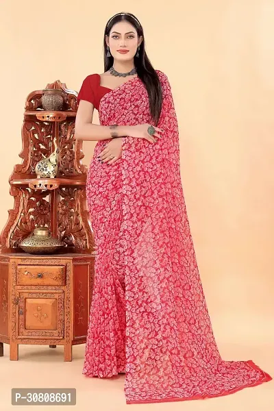 Stylish Red Georgette Saree With Blouse Piece For Women