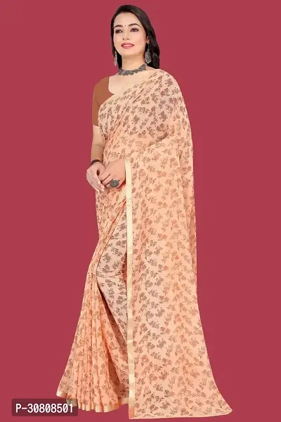 Stylish Peach Chiffon Saree With Blouse Piece For Women-thumb0