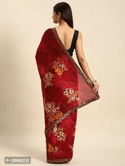 Stylish Maroon Chiffon Saree With Blouse Piece For Women-thumb2