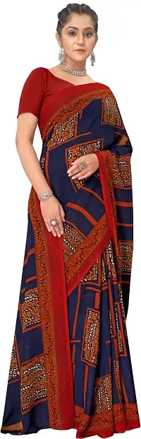 Stylish Navy Blue Georgette Saree With Blouse Piece For Women-thumb2