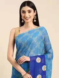 Stylish Blue Chiffon Saree With Blouse Piece For Women-thumb1