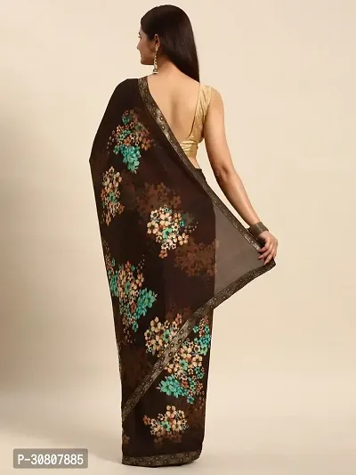 Stylish Brown Chiffon Saree With Blouse Piece For Women-thumb2