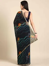 Stylish Navy Blue Georgette Saree With Blouse Piece For Women-thumb1