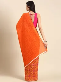 Stylish Orange Chiffon Saree With Blouse Piece For Women-thumb1